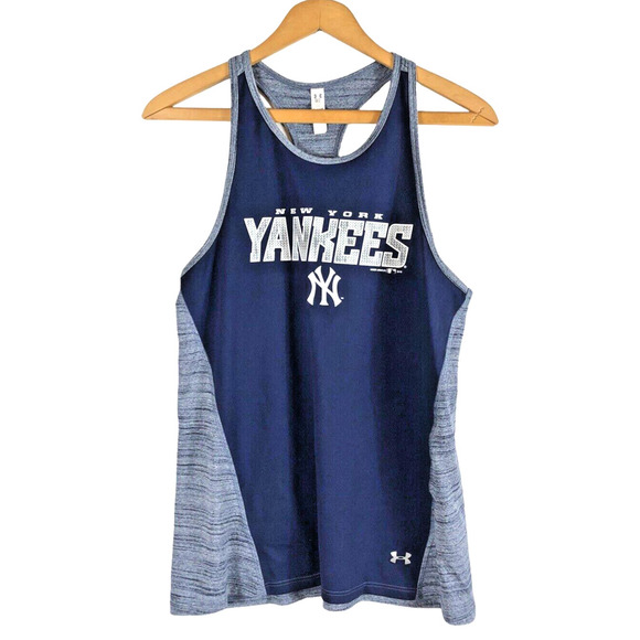 New York Yankees Tank Top Medium Under Armour Loose Knit Blue Heathered Womens - Picture 1 of 8